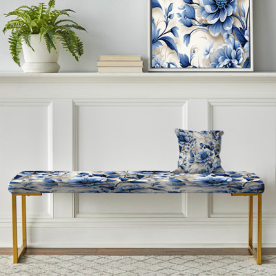 Banc floral rembourré or