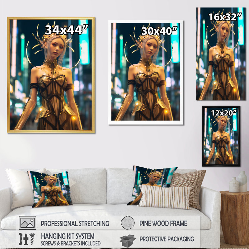 Cyberpunk Urban Tokyo Gracieux déesse, reproduction d'art sur toile, H 44 po x l 34 po x P 1,5 po