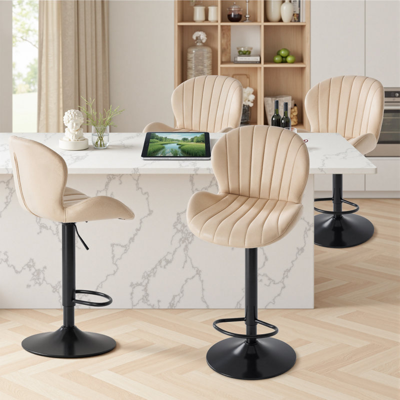 Tabourets de bar pivotants à hauteur réglable, tabourets de comptoir rembourrés en cuir, tabouret de pub moderne, Beige, 2