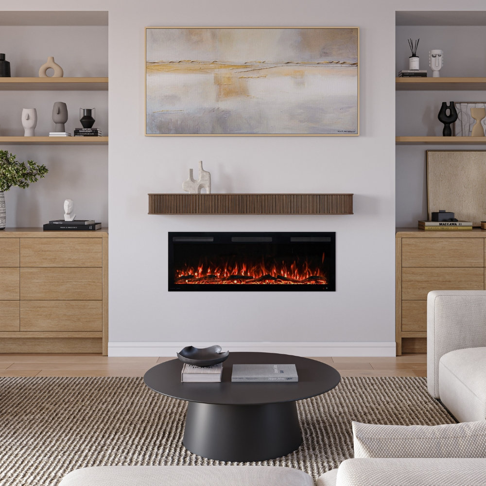 Modern Ember Alfama Fireplace Mantel Shelf, 72", Umber
