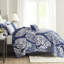 Courtepointe très grand / très grand avec 6 coussins décoratifs de couleur contrastante en coton, indigo et moelleux-119448502-119448501