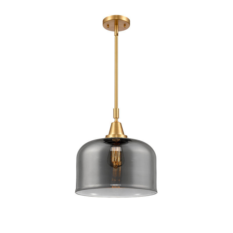 Luminaire suspendu 1 lumière à une cloche, Plaqué couleur fumée, H 47,12 po x l 12 po x P 12 po, Or satiné