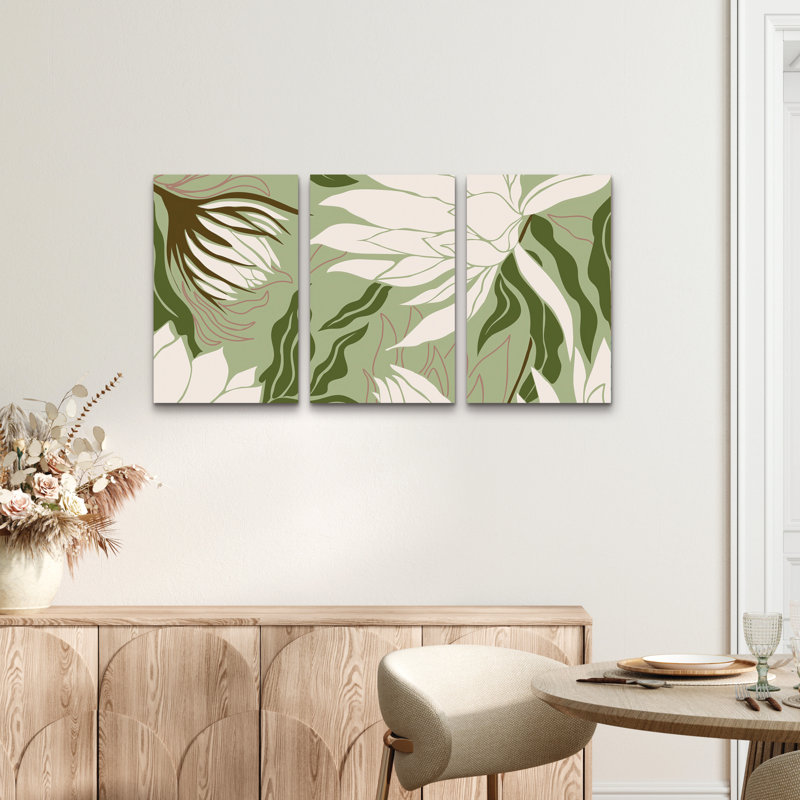 Ensemble de 3 panneaux d'art mural - Incado «Reaching Flowers», art mural sur toile pour le salon, la chambre à coucher ou le bureau 