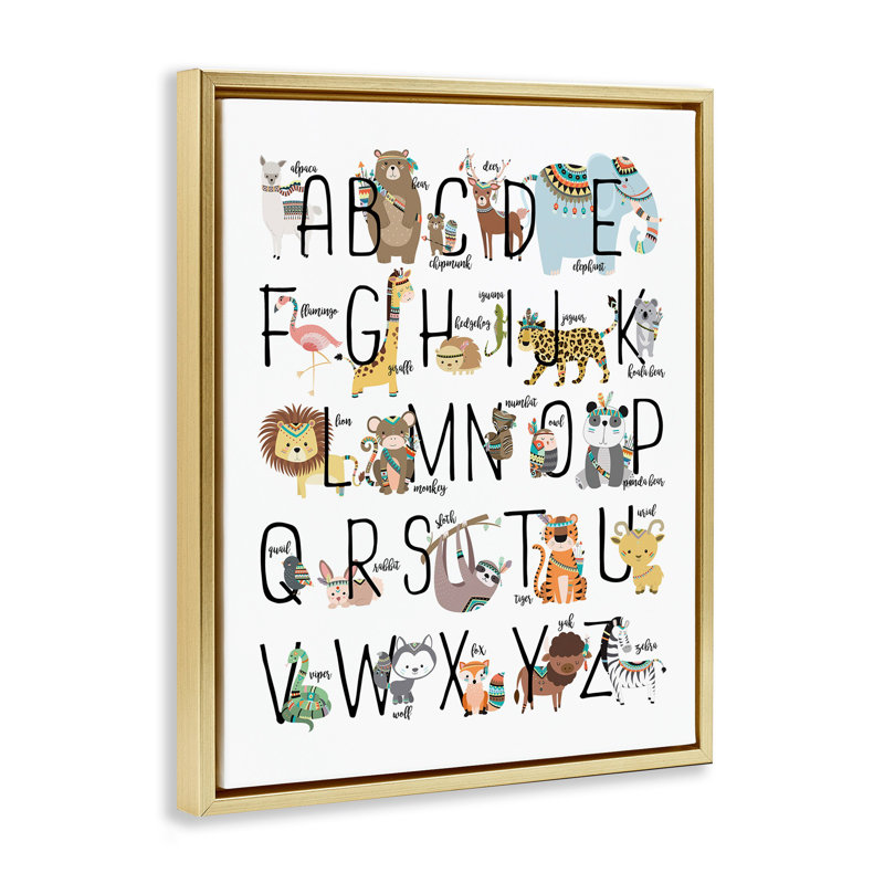 «Boho Animal Abcs» par Erica Billups, H 17 po x l 21 po, Cadre flottant métallique doré