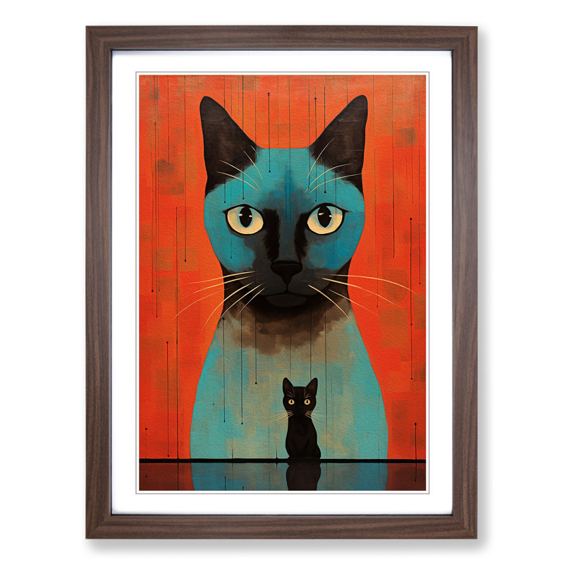 Siamese Cat No.3 - Single Picture Frame Print on Wood, Walnut Framed, 64cm H x 46cm W