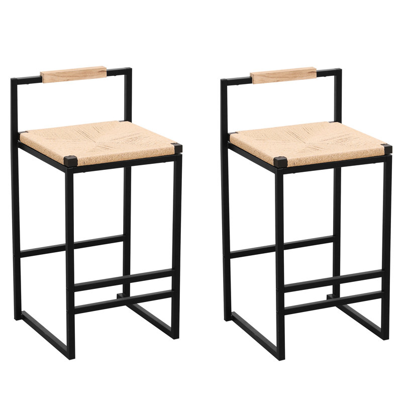 De 2 tabourets de bar de cuisine: structure en fer et siège en corde de papier respirant pour une utilisation quotidienne 2 pièces Tabourets exquis avec dossier: métal