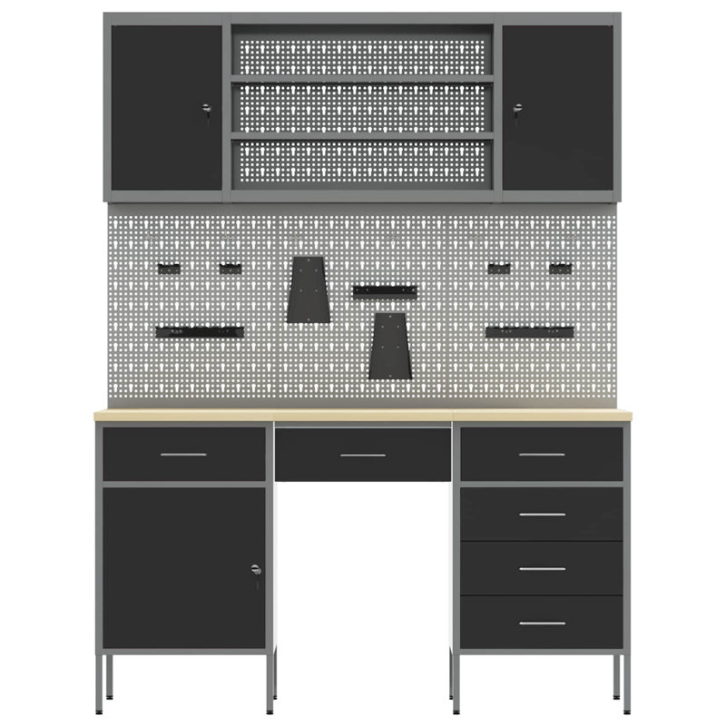  Work Cabinet With Drawer 8 Pcs Black Engineered Wood And Steel