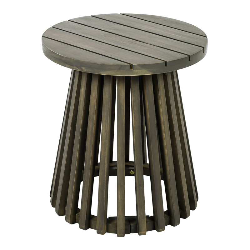 Outdoor Grey Wood Patio Side Table, 16.1 - Inch Diameter, Robust Support, Quick Assembly Finish Coffee Table For Backyard And Patio, Surface, Low Maintenance, Versatile Placement
