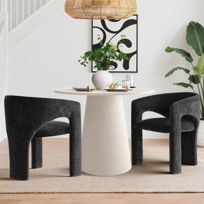 35" Round Pedestal Dining Set With Upholstered Chairs