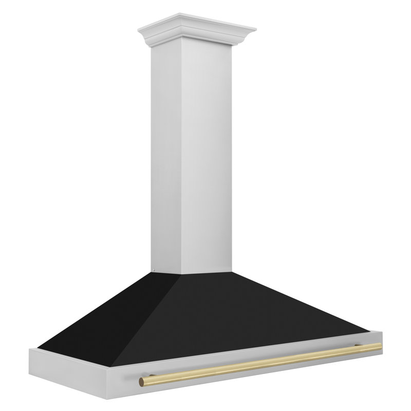 Zline 48 In. Autograph Edition Stainless Steel Range Hood With Black Matte Shell And Polished Gold Handle, Bronze