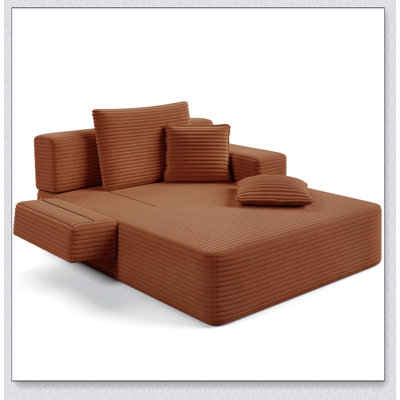 Canapé-lit double surdimensionné en velours côtelé, convertible avec poches de rangement et coussins moelleux pour une utilisation polyvalente