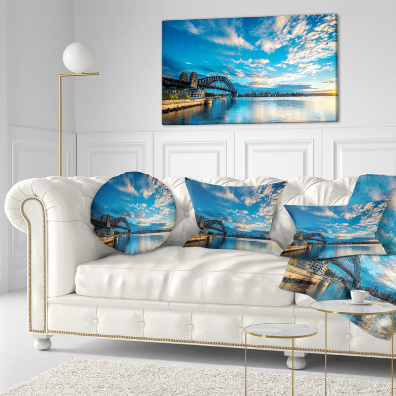 Coussin de mer en shore de sydney harbor bridge harbor, Carrée 18 po x 18 po