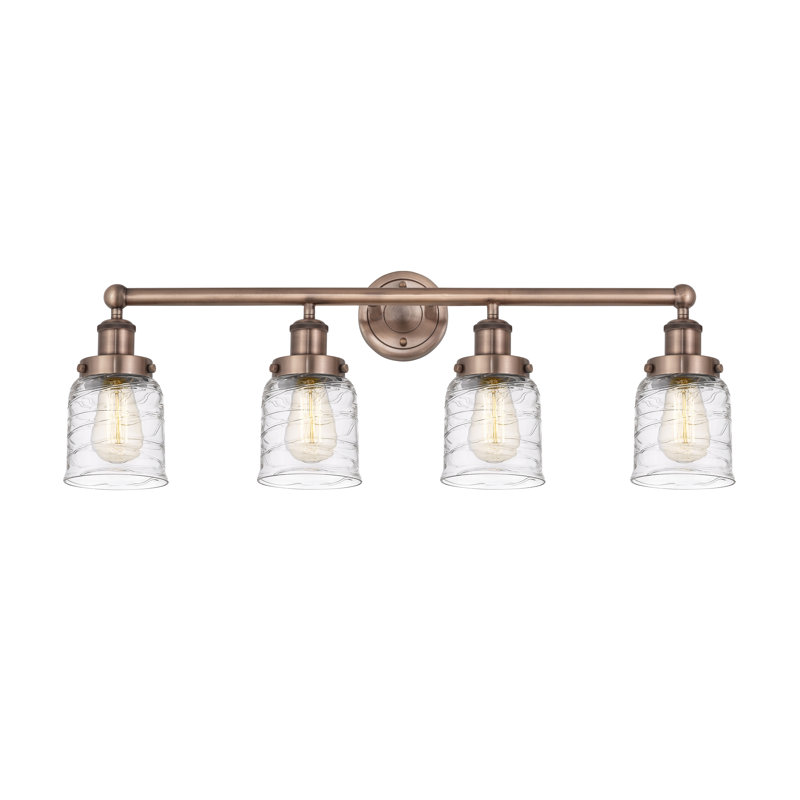 Éclairage pour meuble-lavabo à 4 lumières à intensité variable Asheton, Tourbillon déco transparent, Cuivre antique