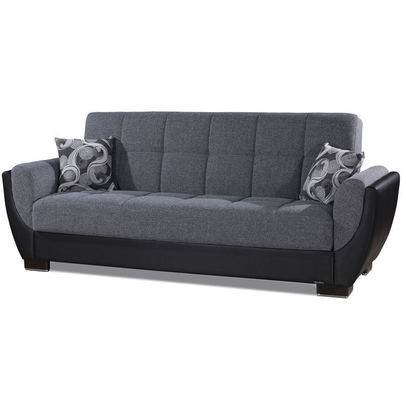 Upholstered 93.5'' Sleeper Sofa, Gray/Black