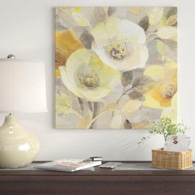 « magnifique », reproduction de peinture à l’acrylique à partir de fleurs grises et jaunes, reproduction d’art sur toile