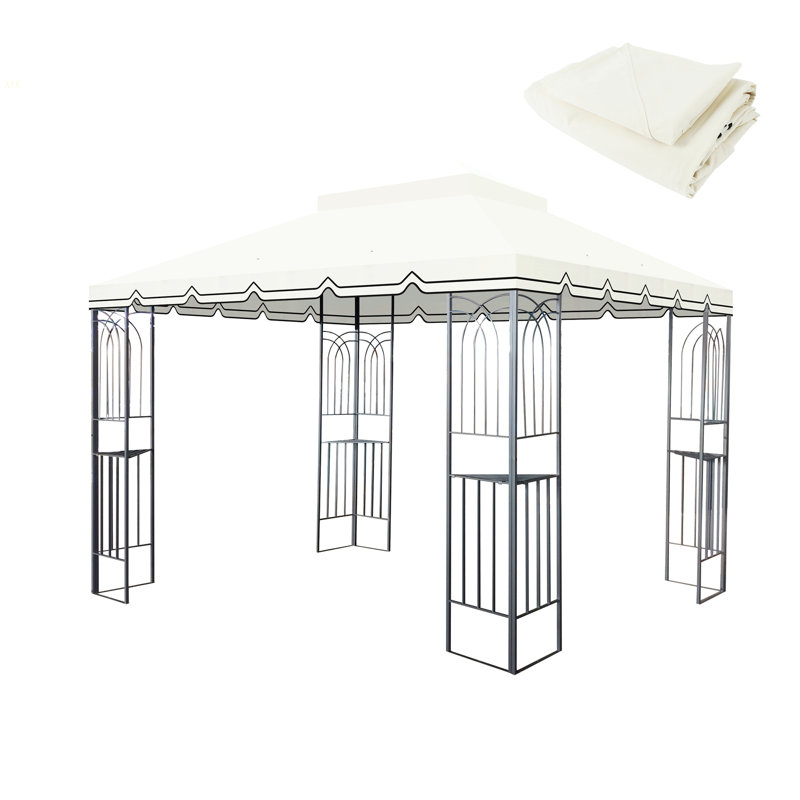 10X10 Ft Outdoor Patio Gazebo Replacement Canopy,Double Tiered Gazebo Tent Roof Top Cover Only Wall Border(Frame Not Include)-Beige