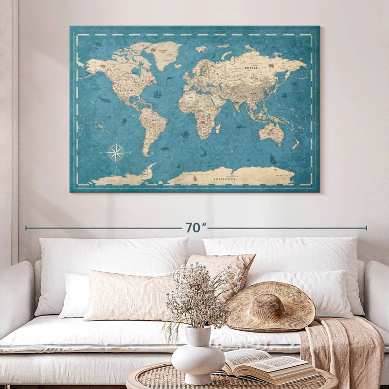 Bouton-poussoir du monde - bleu, H 34 po x l 51 po