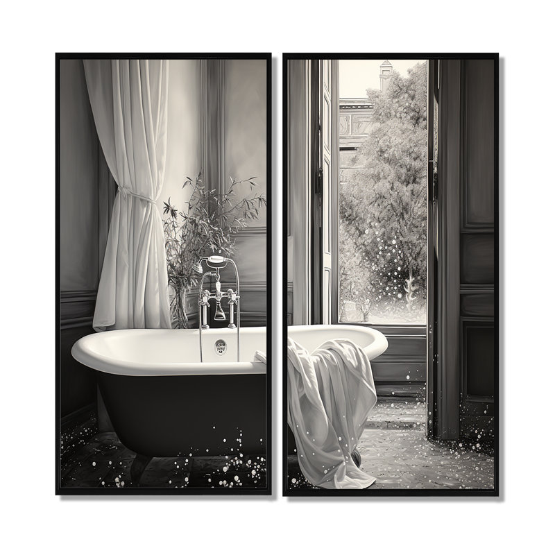 Minimalisme Bath of Serenity III - art mural moderne sur toile grise, H 32 po x l 32 po, Impression encadrée flottante, Noir
