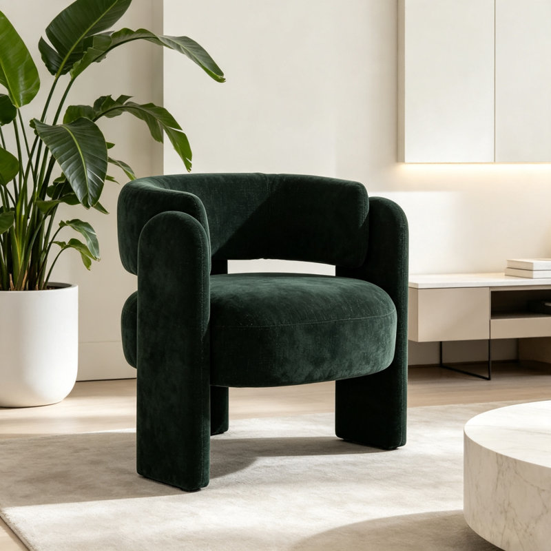 Chaises d'appoint modernes, siège compact en tissu texturé vert