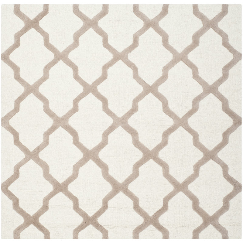 Cannen Hand Tufted Wool Geometric Rug, Square 8', Ivory/Beige