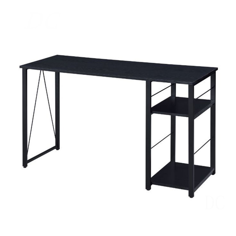 Rectangular Writing Desk With 2 Tier Shelf, Black