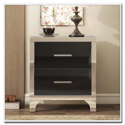 22.4" High Gloss Mirrored Nightstand with 2 Drawers