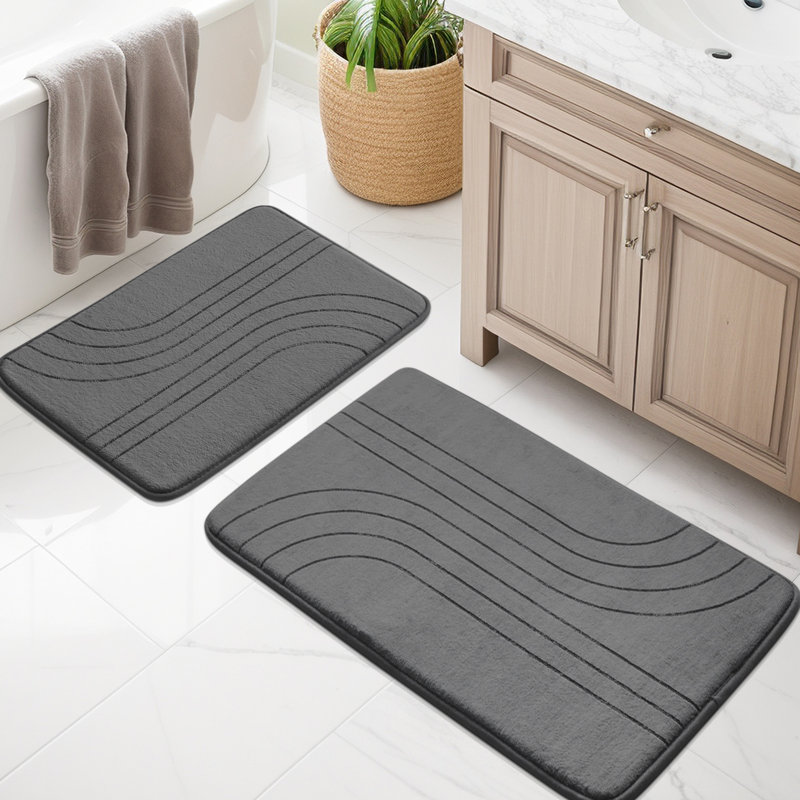 Bath Rug with Non-Slip Backing Memory Foam (Set of 2), Dark Gray