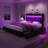 Upholstered Wingback Storage Bed Frame, Led Lights Headboard&4 Storage Drawers-1405445619-1405445618