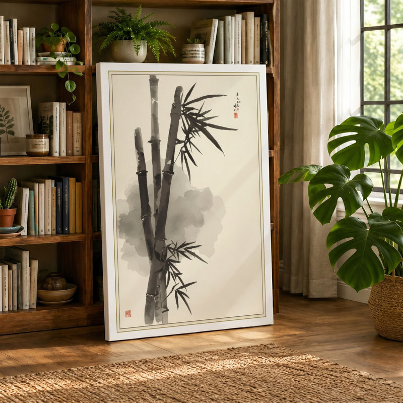 Bamboo in Mist Japandi - Wrapped Canvas, 18x12 - 45.7 x 30.5 cm, Sage Border