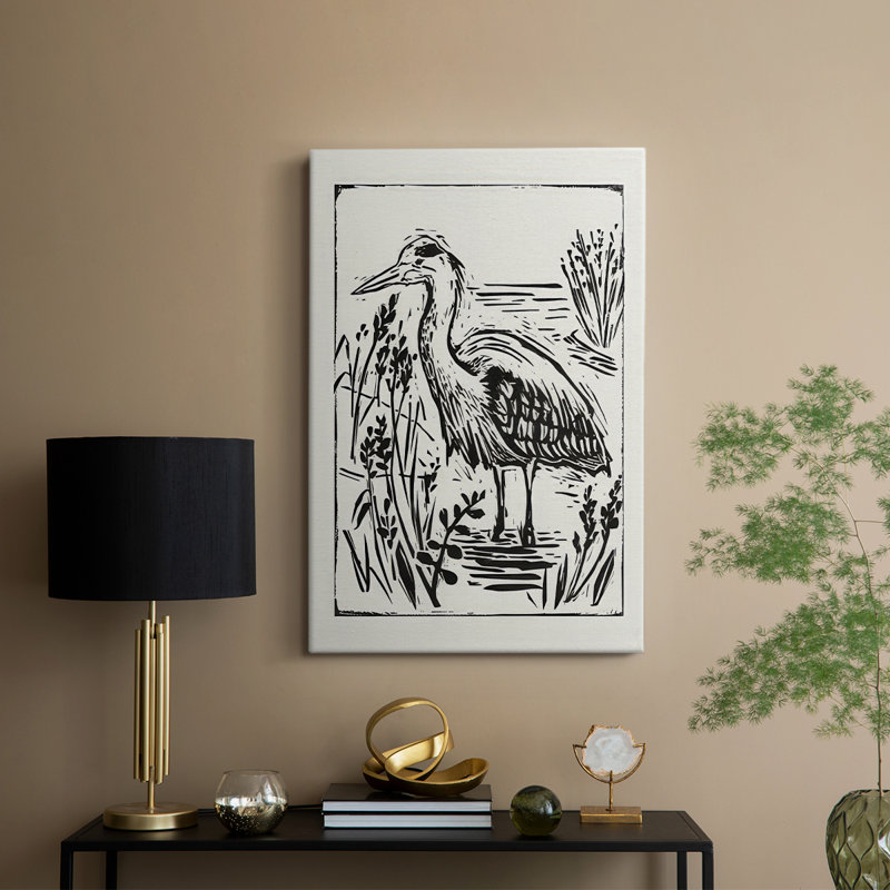 Oiseau de mer de style linogravure I - Cavas enveloppés de galerie, H 12 po x l 8 po