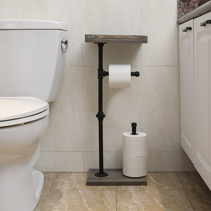 Free Standing Toilet Roll Holder with Tray, Grey