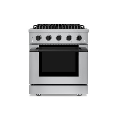 Hauslane 30" Dual Fuel Range In Stainless Steel | 4 Burners Up To 20,000 Btus | 4.2 Cu. Ft. Convection Oven With 5 Rack Positions | Convertible Ng/Lp | Cool-Touch Triple-Layer Door Flat Black