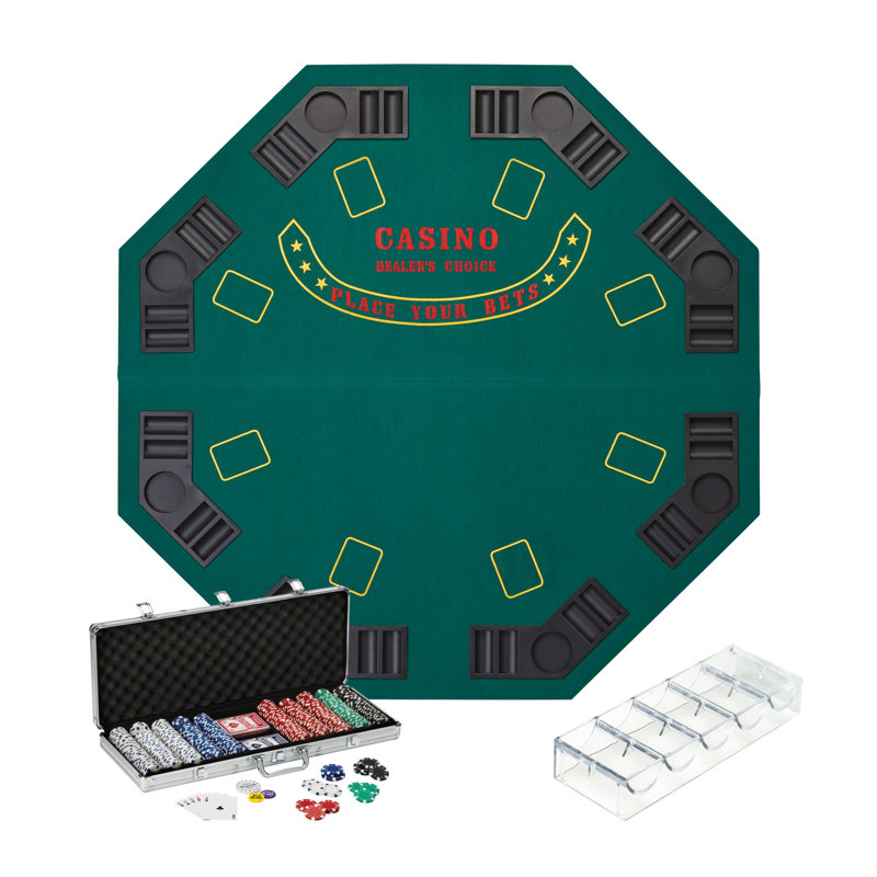 Fat Cat 8 Player Poker Table Top with 500 Texas Hold'Em Dice Chip Set and Chip Trays