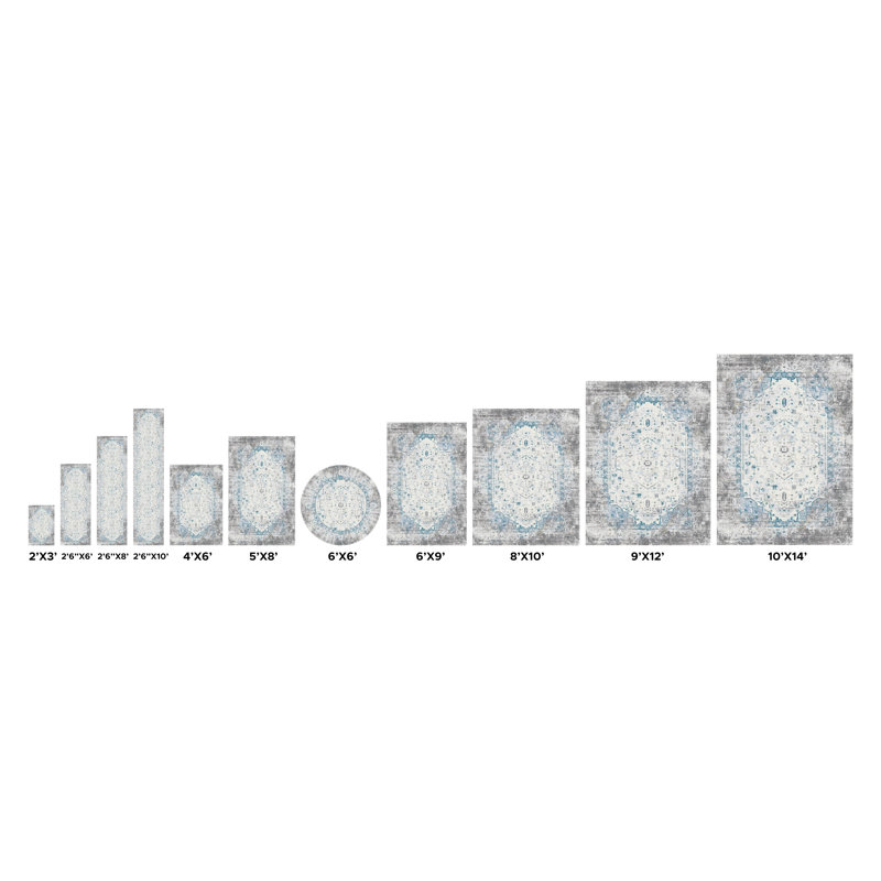 Tapis oriental gris / bleu / beige Efes, Tapis de couloir 2 pi 4 po x 6 pi