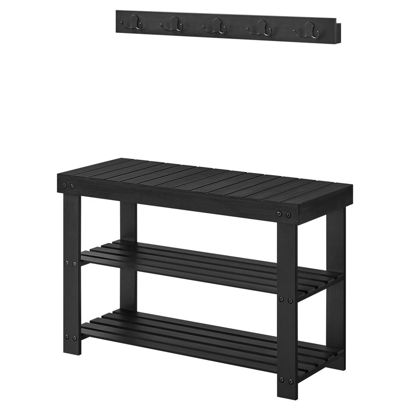Coat Rack Shoe Bench Set, Black