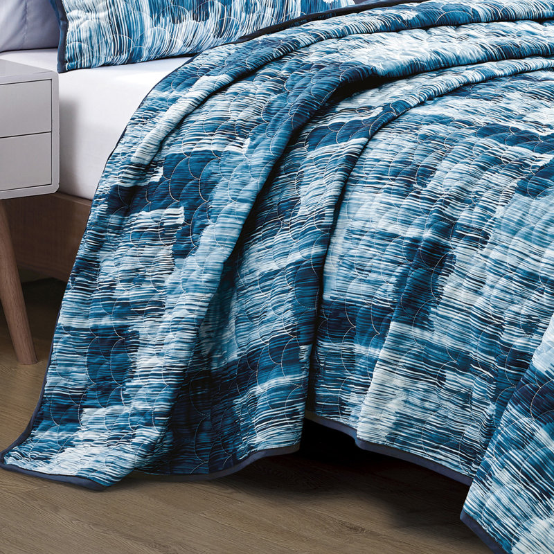 Blue Organic Cotton Reversible Queen Bedspread Set