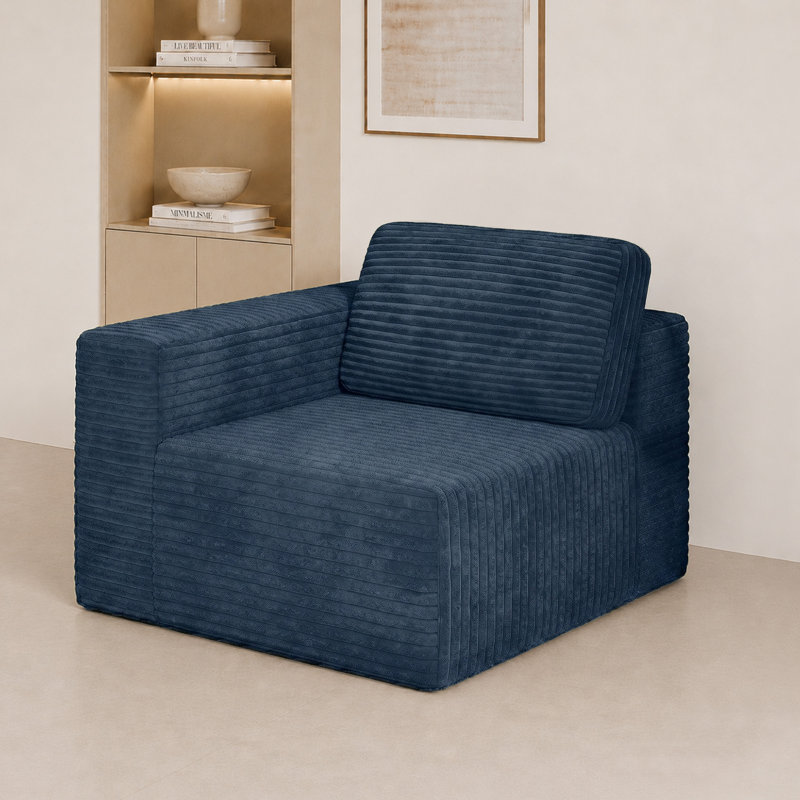 1 Seater Corduroy Sectional, Blue