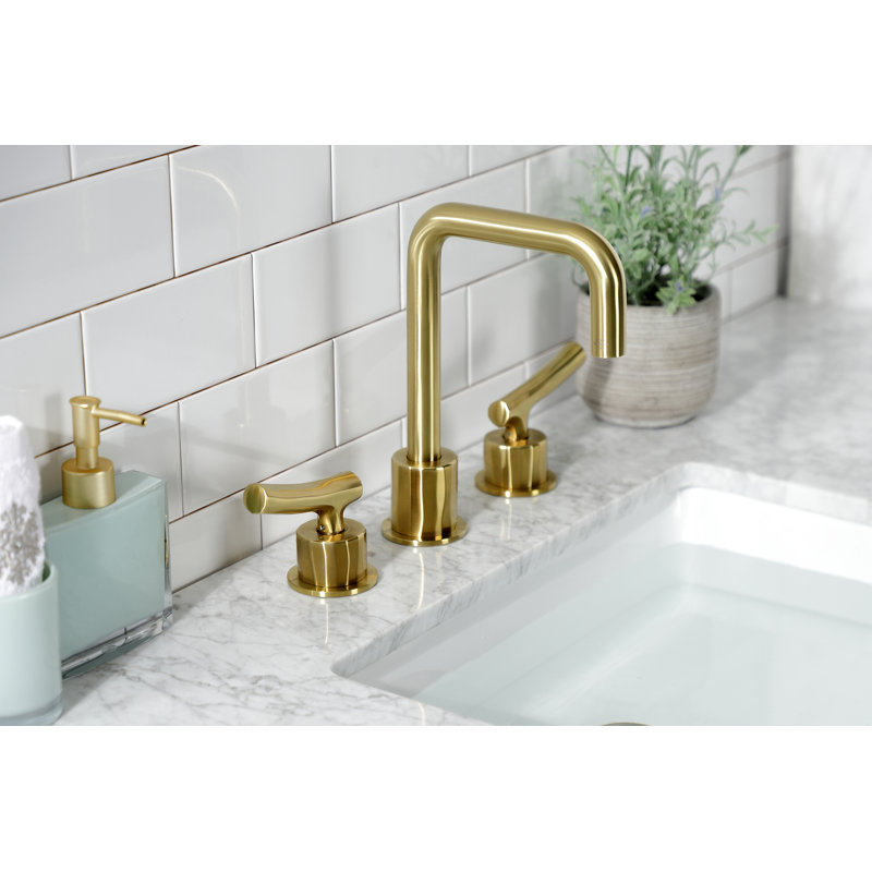 Robinet de salle de bain à large entraxe avec bonde, Or brillant