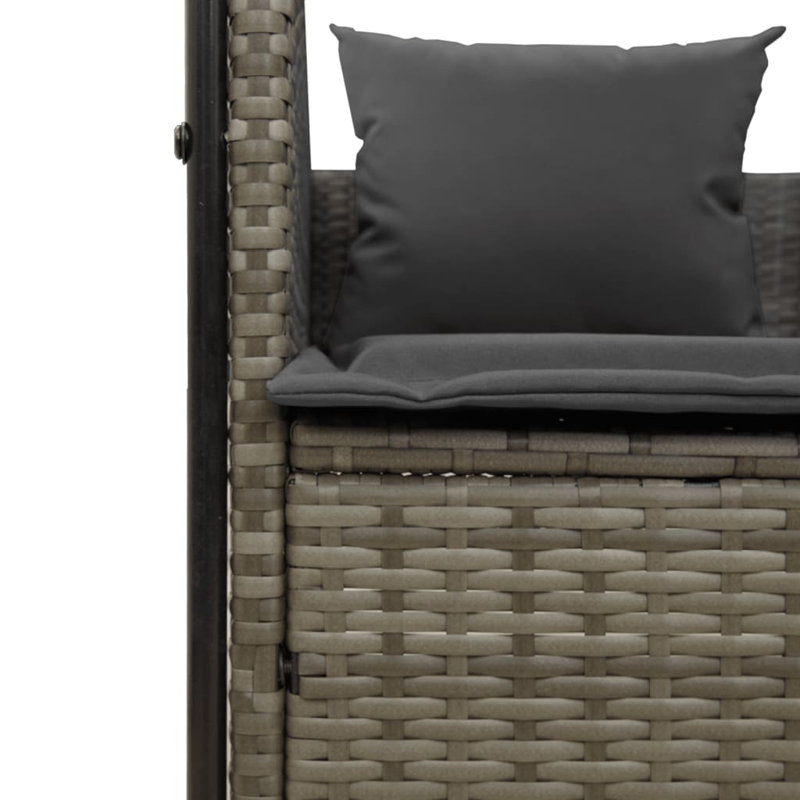  Double méridienne en rotin PE gris, acier thermolaqué, polyester, Gris, Gris foncé