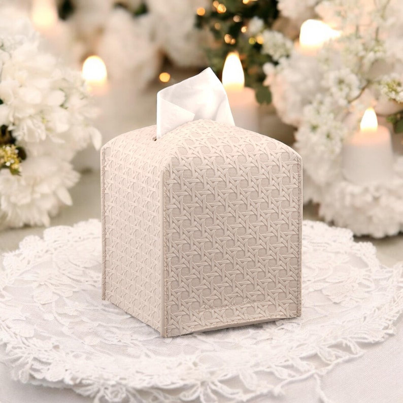 Housse pour boîte à mouchoirs en cuir de style rotin, Chameau