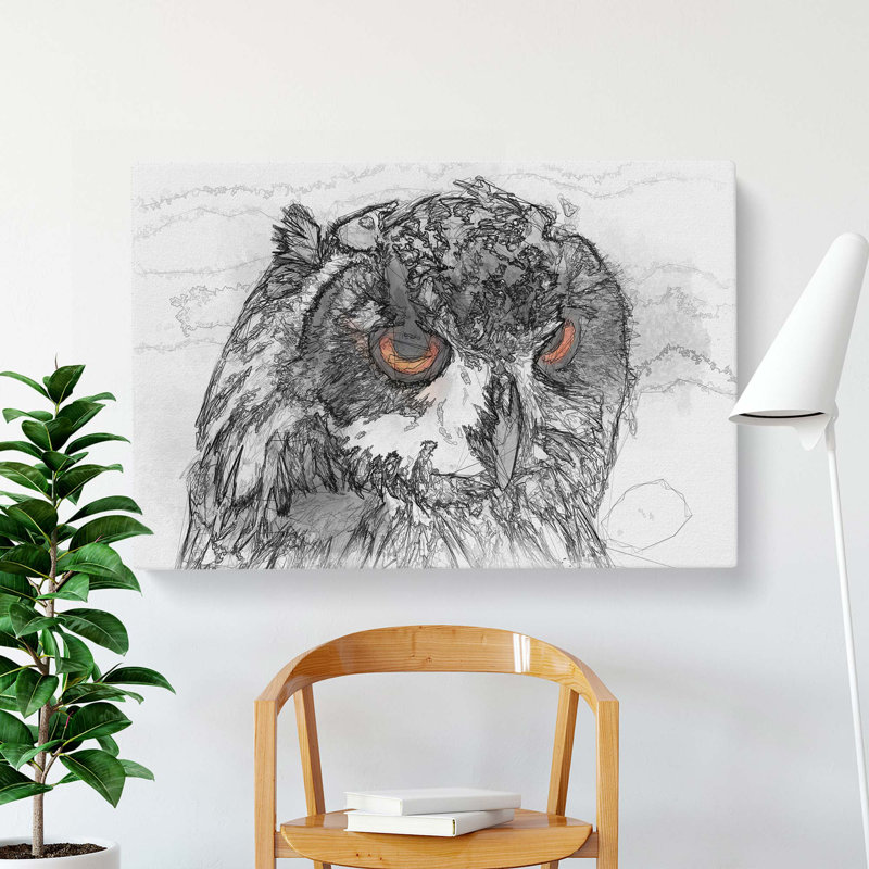 Orange Eyed Owl In Abstract - Wrapped Canvas, 35cm H x 50cm W x 3cm D