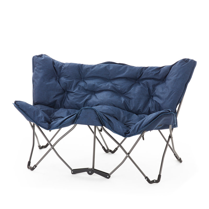 Chaise longue pliante à deux places 2East, Mélange de polyester chiné bleu marine