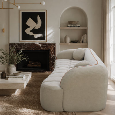 98.4" Modern Compressed Sofa, Cloud Couch 3-Seater Corduroy Sofa, No Assembly Required, Bubble Channel Tufted Couch with 2 Pillows, Comfy Deep Seat for Living Room, Apartment, Office