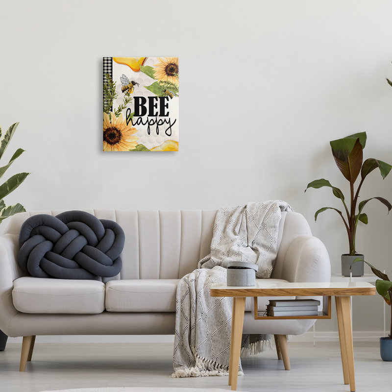 Abeille, insecte, tournesol heureux, Plaque murale, H 16 po x l 16 po x P 1,5 po