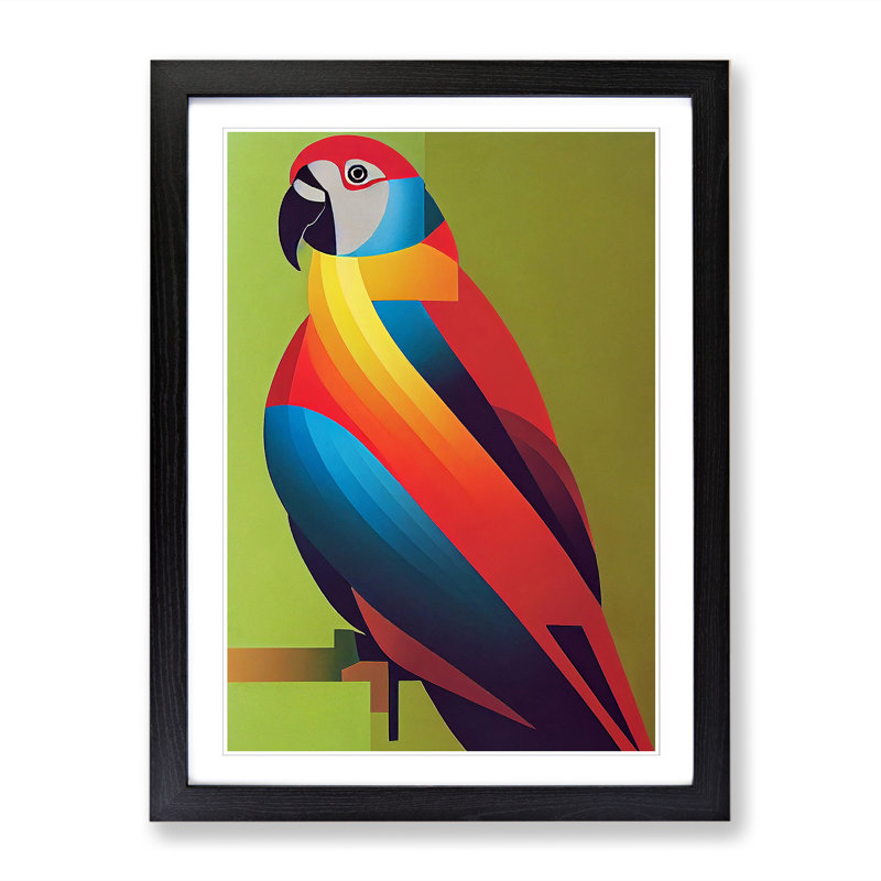 Parrot Cubism - Single Picture Frame Print, Black, 64cm H x 46cm W x 2cm D