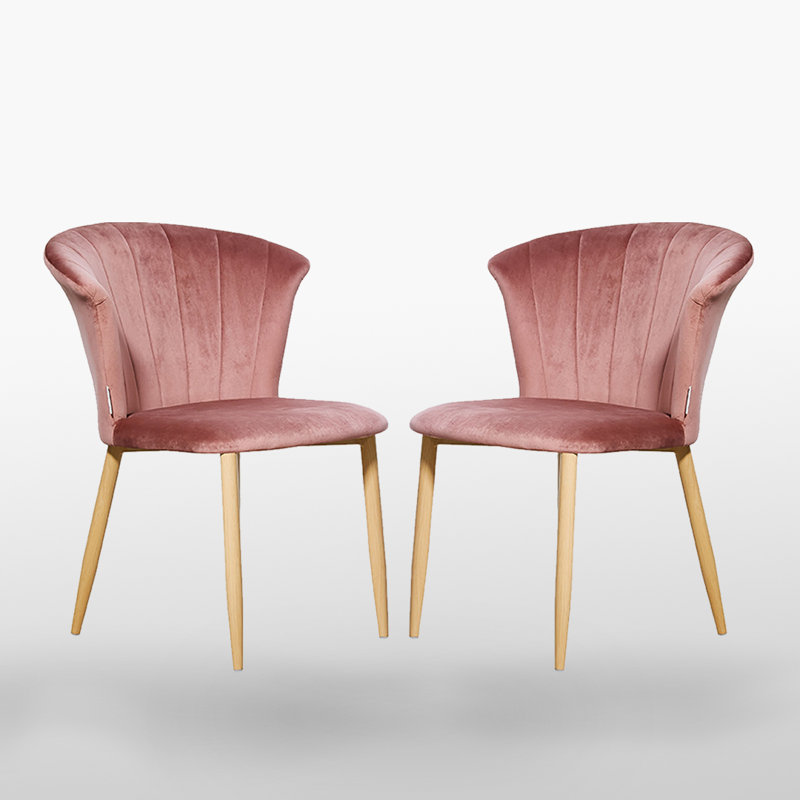 Siyana Modern Velvet Dining Chairs - Ergonomic Curved Back with Solid Wooden Legs , Pink