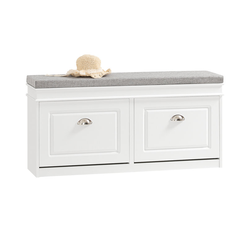 Moriah 8 Pair Shoe Storage Bench, White/Silver