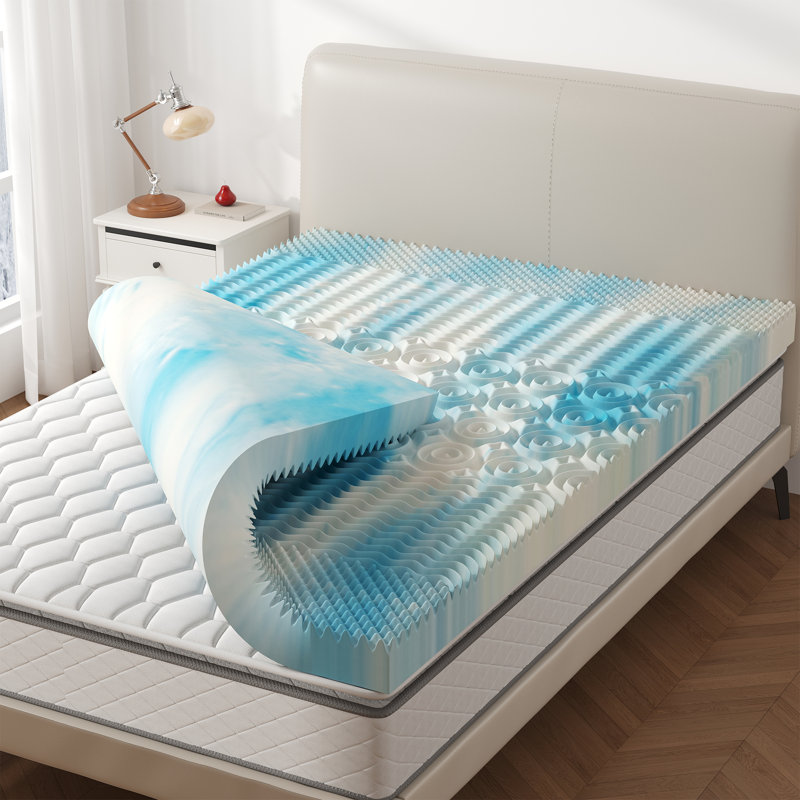 3"in Memory Foam Mattress Topper 5-Zone Pressure Relief Support Pad,Queen,Blue, Queen, 3"