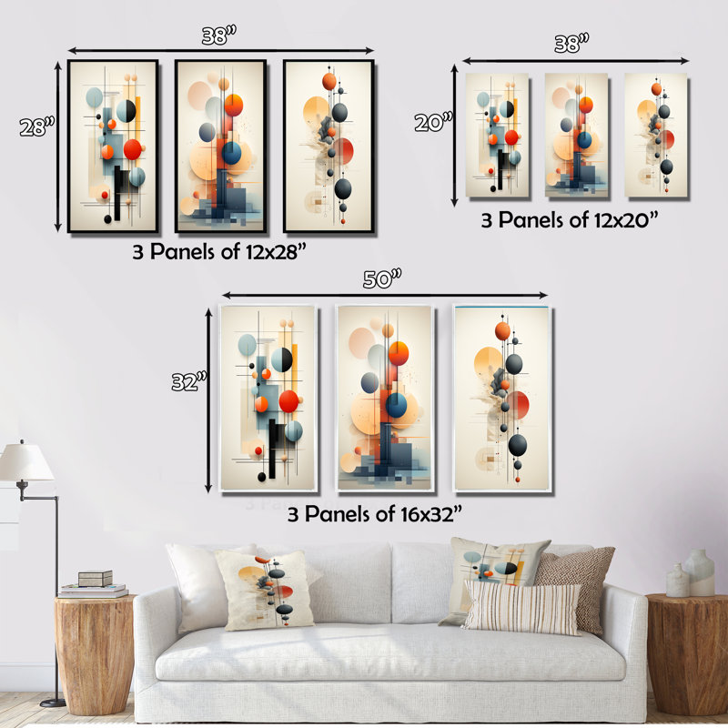 «Dimensions Of Balance Abstract Geometrics», 3 pièces, Toile tendue, H 28 po x l 36 po