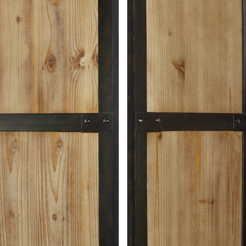 Brown Fir Wood and Metal 3-Panel Folding Privacy Screen